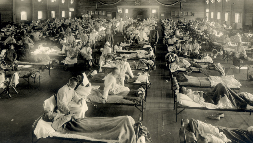 Станция скорой помощи во время эпидемии испанского гриппа в штате Канзас, США, 1918 год