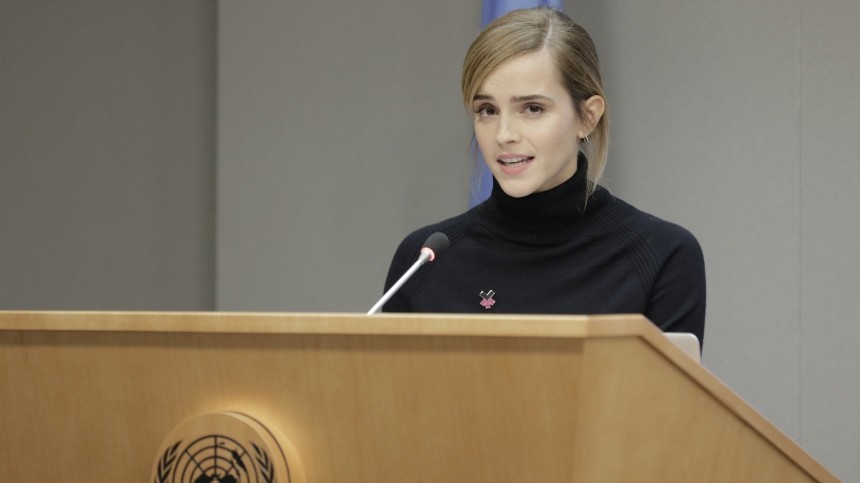 Эмма Уотсон во время выступления в штаб-квартире ООН, 2016 год. 