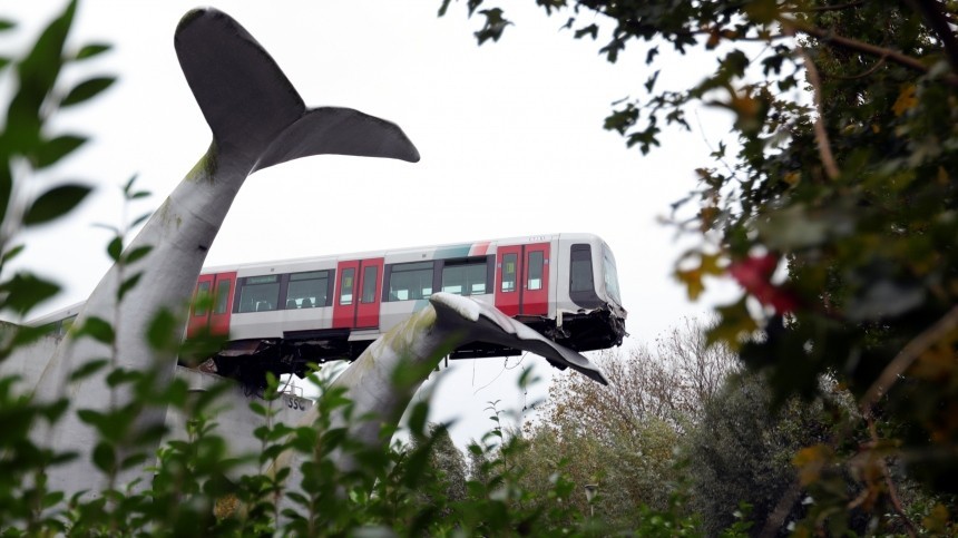 Скульптура “Хвосты китов” в Нидерландах спасла поезд от падения — видео