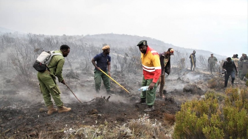 Мощный пожар превращает в пепелище гору Килиманджаро в Танзании